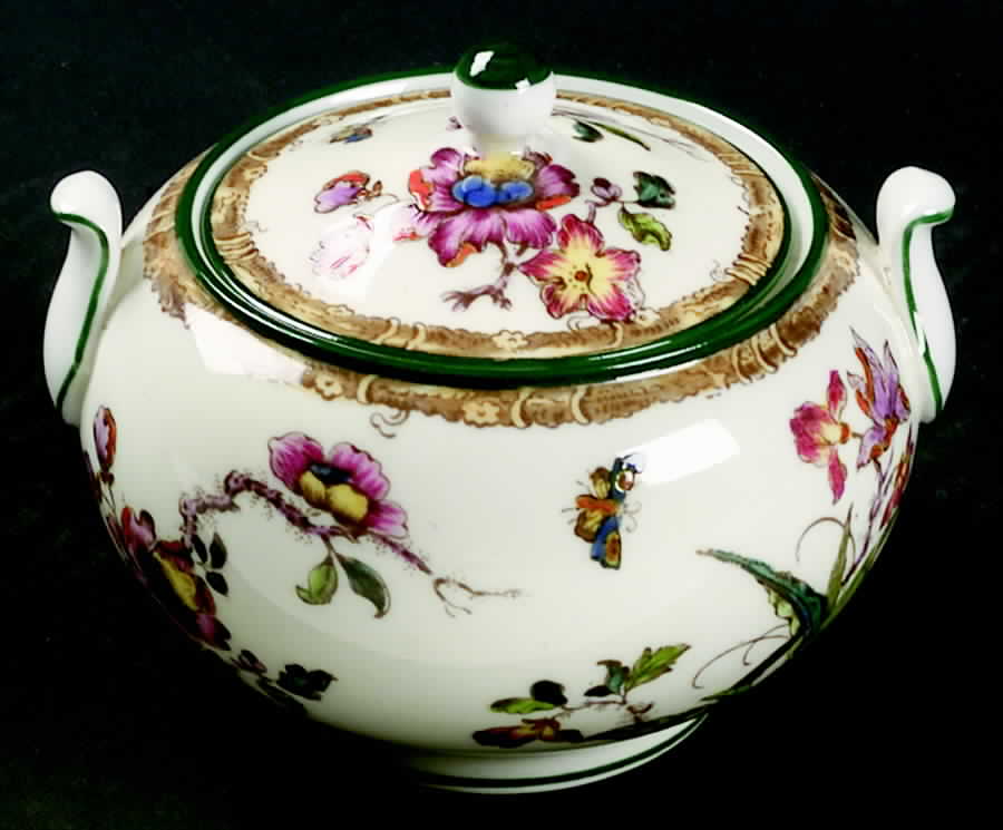 Swallow (Green Trim) 146 Shape Sugar Bowl & Lid by Wedgwood-1