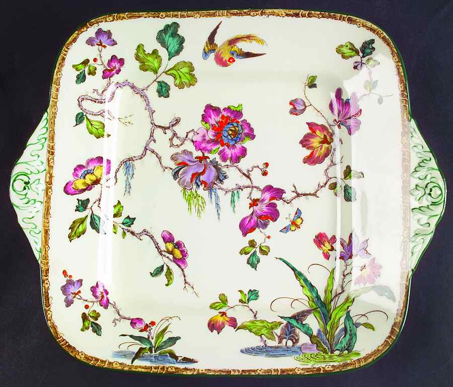 Swallow (Green Trim) Square Handled Cake Plate by Wedgwood-1