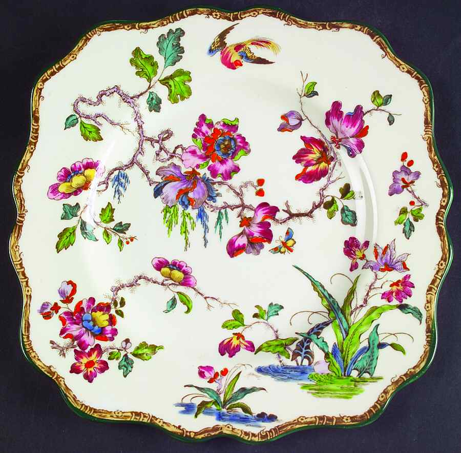 Swallow (Green Trim) Square Salad Plate by Wedgwood-1