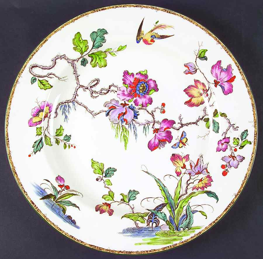 Swallow (Green Trim) 15" Chop Plate (Round Platter) by Wedgwood-1