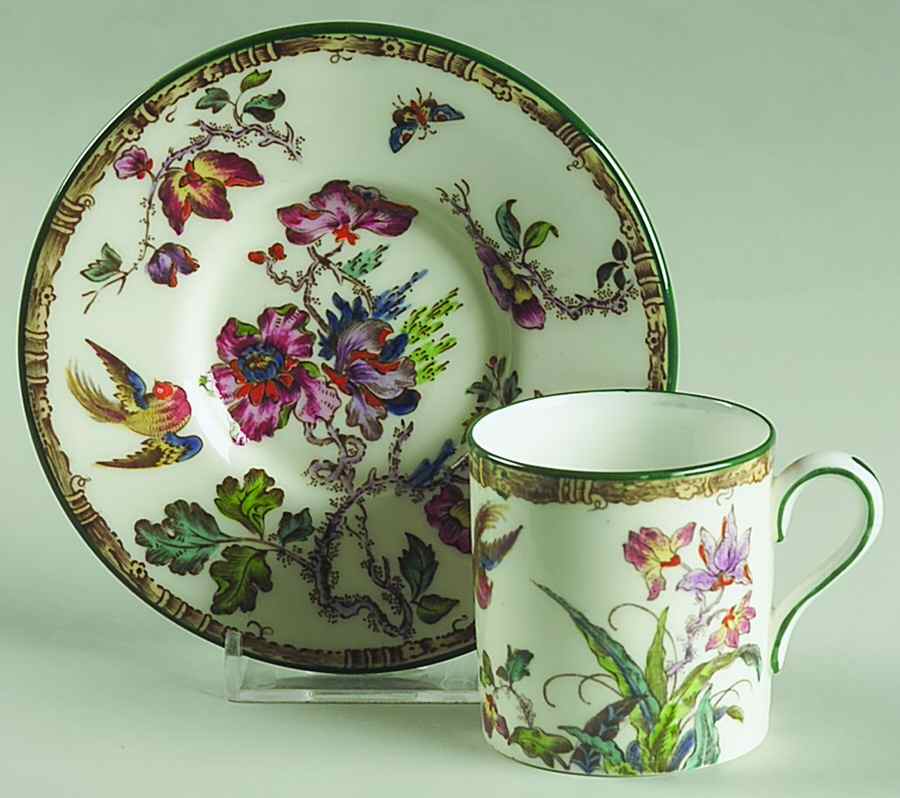 Swallow (Green Trim) Bond Shape Demitasse Cup and Saucer Set by Wedgwood-1