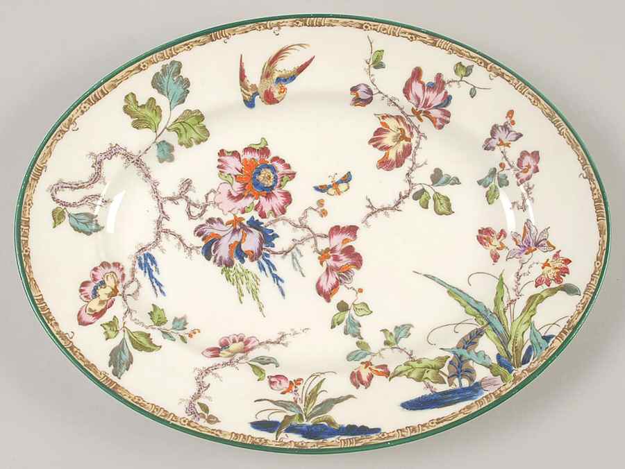 Swallow (Green Trim) 11" Oval Serving Platter by Wedgwood-1