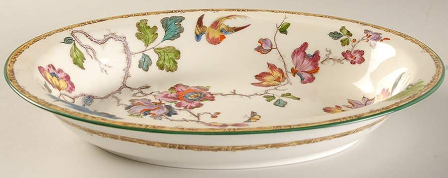 Swallow (Green Trim) 10" Oval Vegetable Bowl by Wedgwood-1