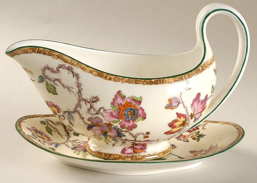 Swallow (Green Trim) Gravy Boat & Underplate by Wedgwood-1