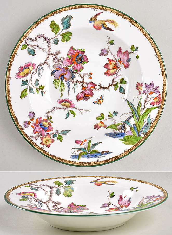 Swallow (Green Trim) Rim Soup Bowl by Wedgwood-1
