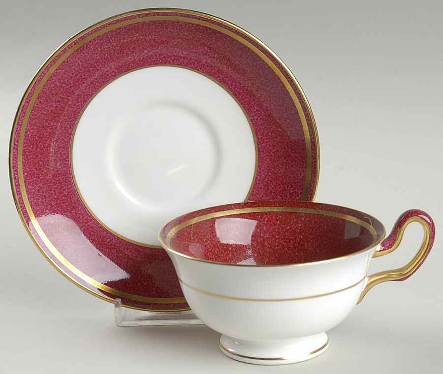 Swinburne Ruby Peony Shape Footed Cup & Saucer Set by Wedgwood-1
