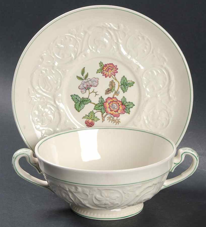 Tapestry Footed Cream Soup Bowl & Saucer Set by Wedgwood-1