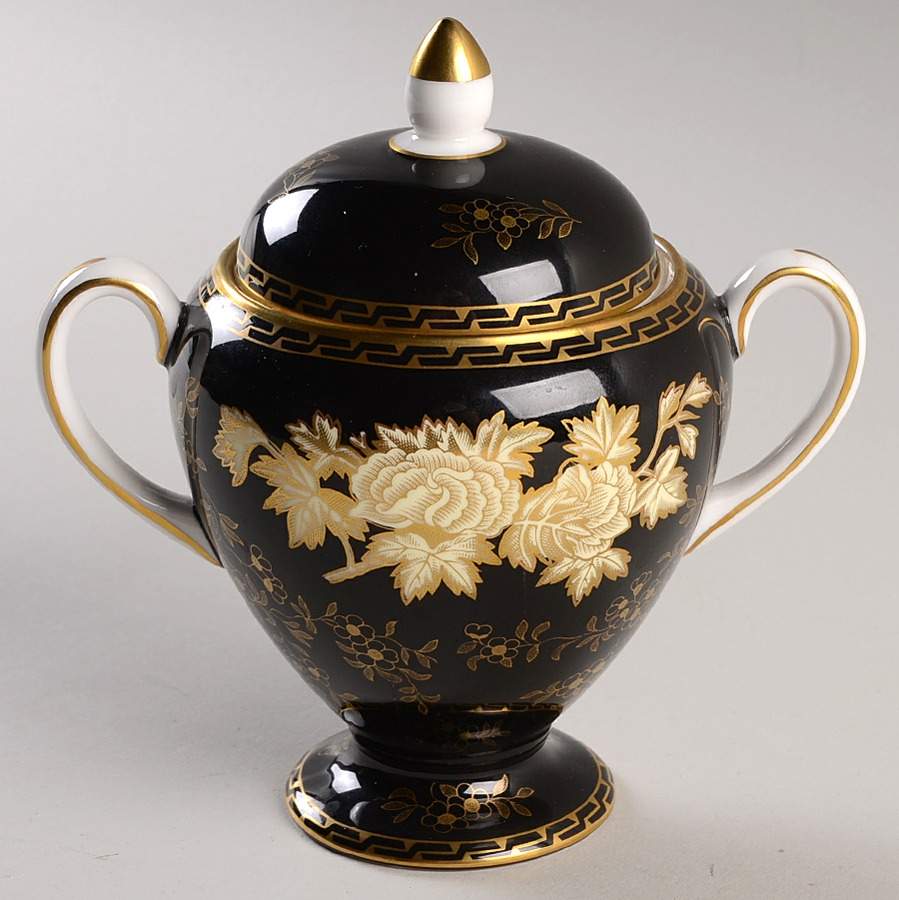 Tonquin Black Globe Shape Sugar Bowl & Lid by Wedgwood-1