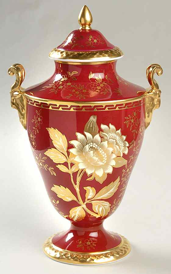Tonquin Ruby Covered Vase with Ram's Head Handles by Wedgwood-1