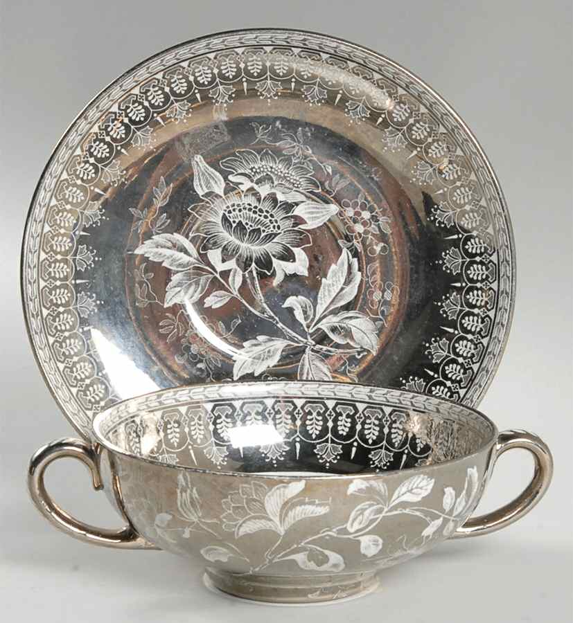Tonquin Silver Lustre Flat Cream Soup Bowl & Saucer Set by Wedgwood-1
