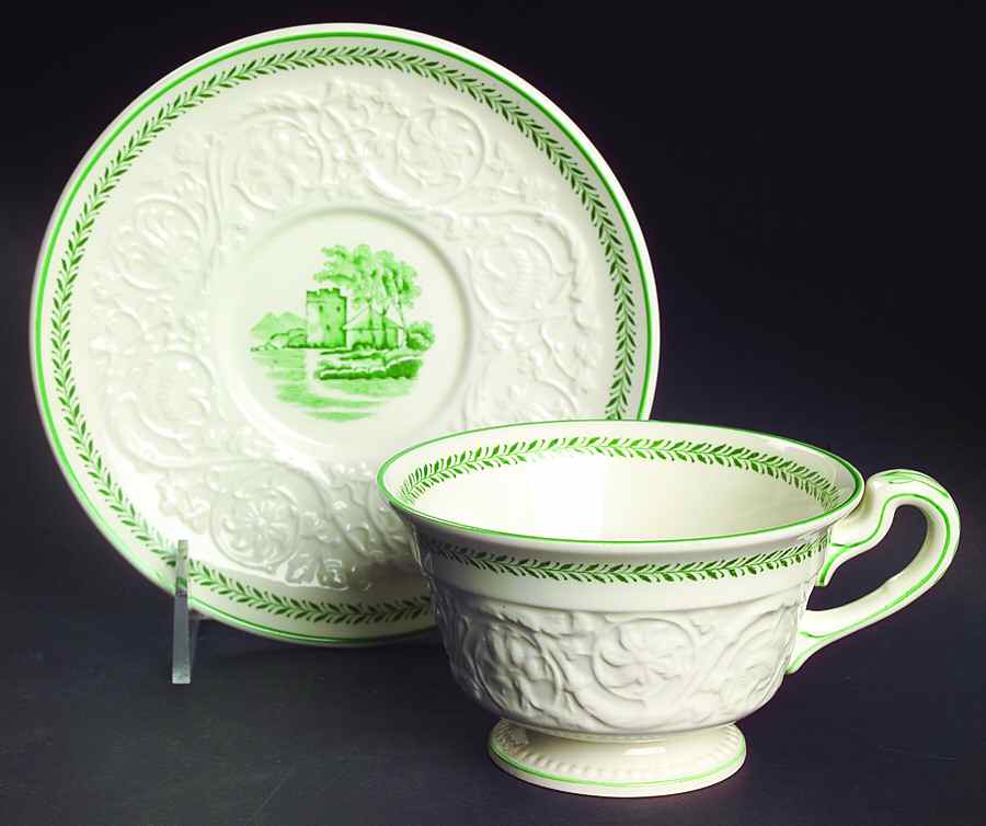 Torbay Green Footed Cup & Saucer Set by Wedgwood-1