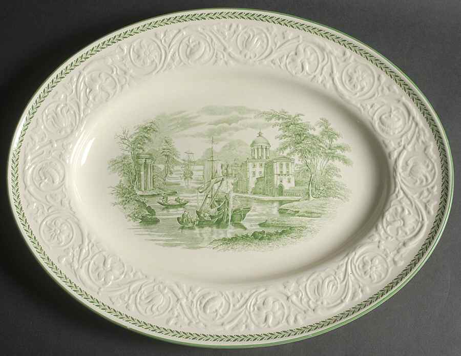 Torbay Green 16" Oval Serving Platter by Wedgwood-1