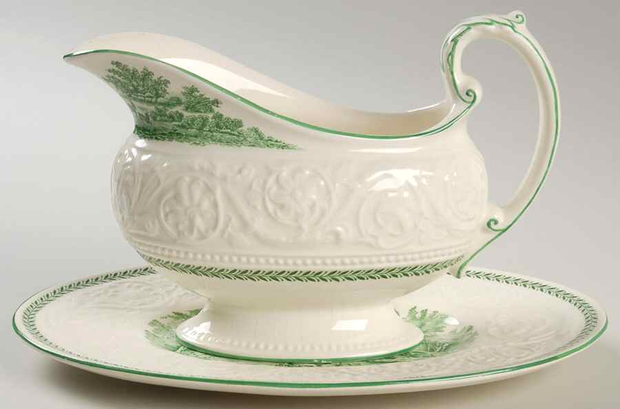Torbay Green Gravy Boat & Underplate/Relish by Wedgwood-1