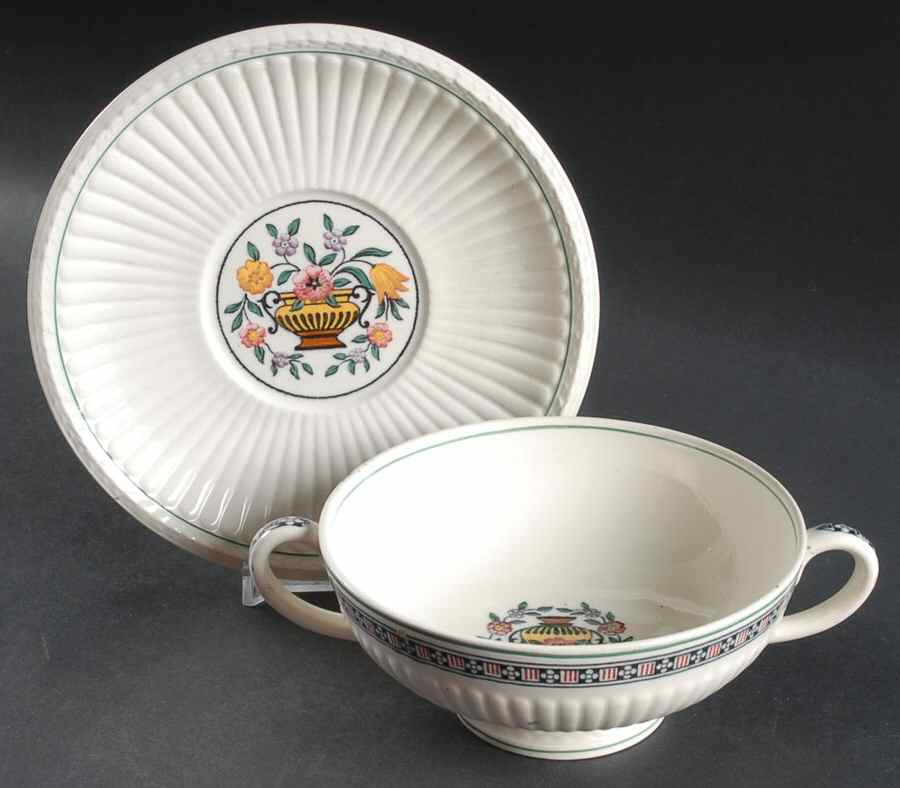 Trentham Red Footed Cream Soup Bowl & Saucer Set by Wedgwood-1