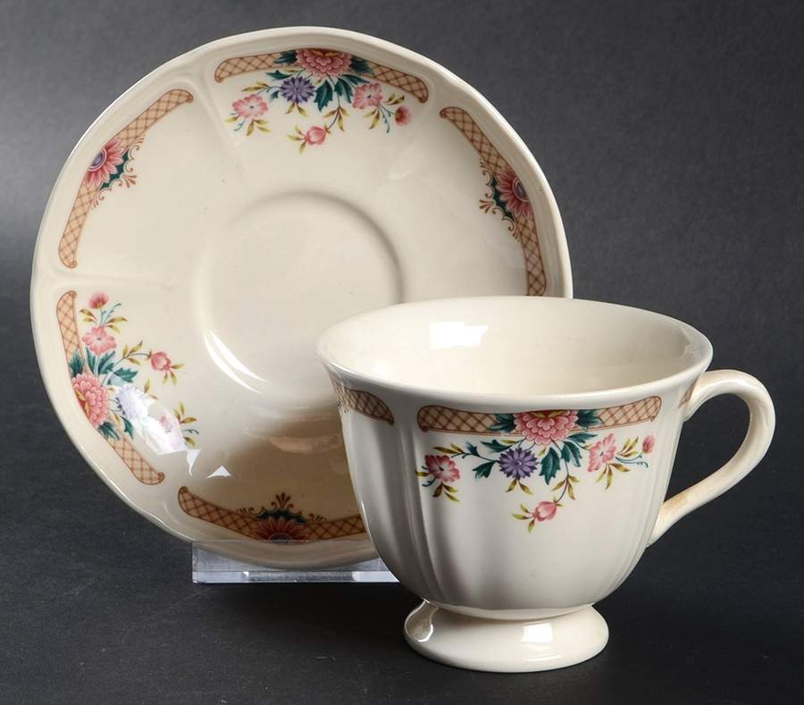 Trellis Flower Footed Cup & Saucer Set by Wedgwood-1