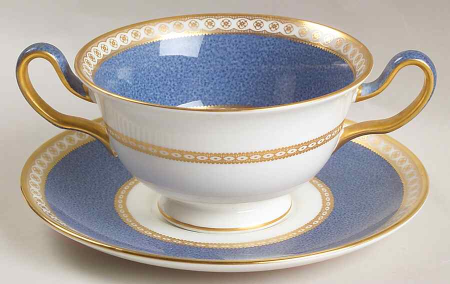 Ulander Powder Blue Footed Cream Soup Bowl & Saucer Set by Wedgwood-1