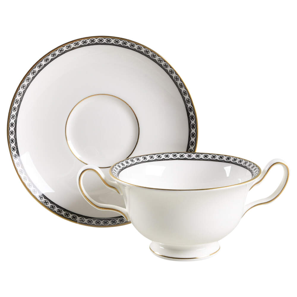 Ulander Black Footed Cream Soup Bowl & Saucer Set by Wedgwood-1