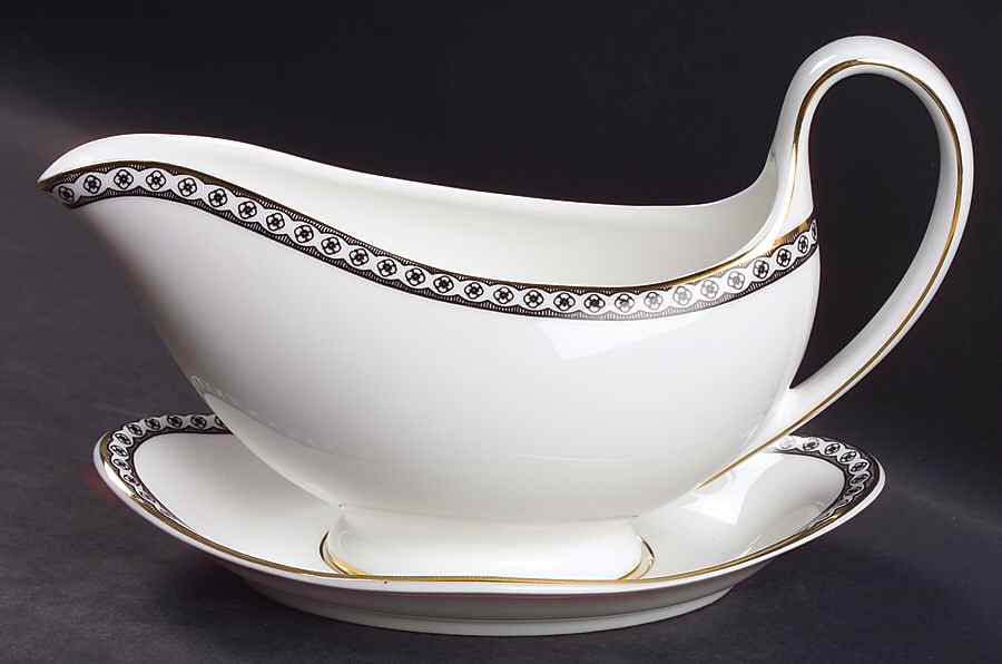 Ulander Black Gravy Boat & Underplate by Wedgwood-1