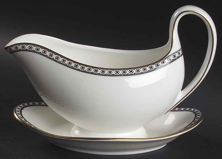 Ulander Black Gravy Boat with Attached Underplate by Wedgwood-1