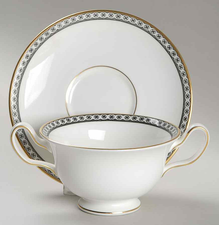 Ulander Black Footed Cream Soup Bowl & Saucer Set by Wedgwood-1