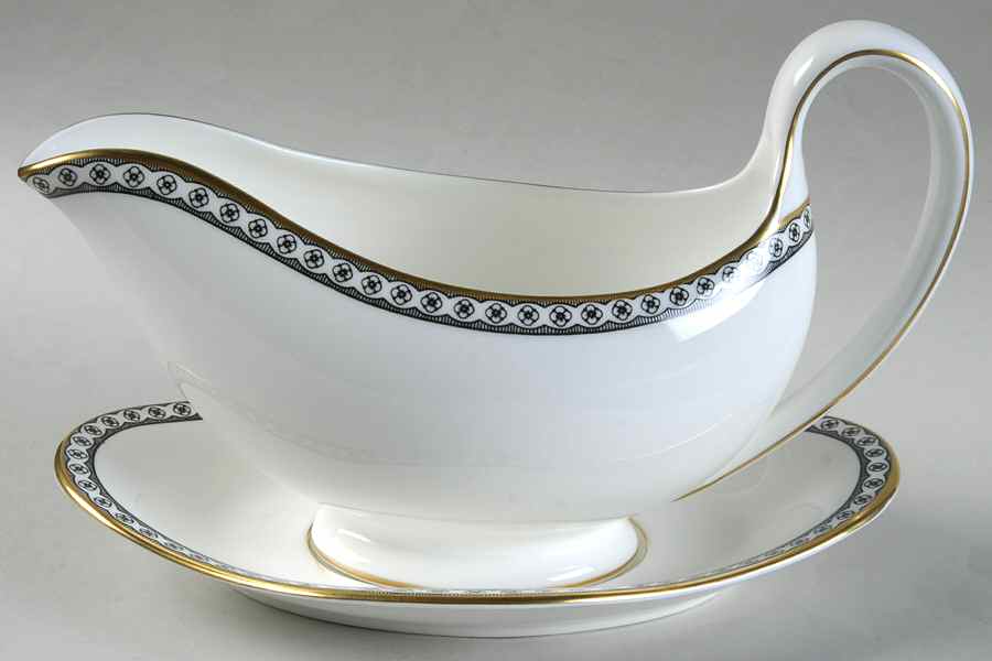 Ulander Black Gravy Boat & Underplate by Wedgwood-1