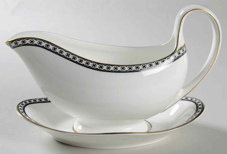 Ulander Black Gravy Boat & Underplate by Wedgwood-1