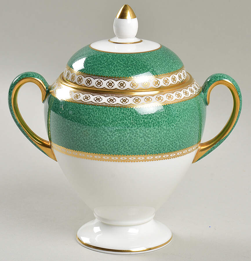 Ulander Powder Green Globe Shape Sugar Bowl & Lid by Wedgwood-1