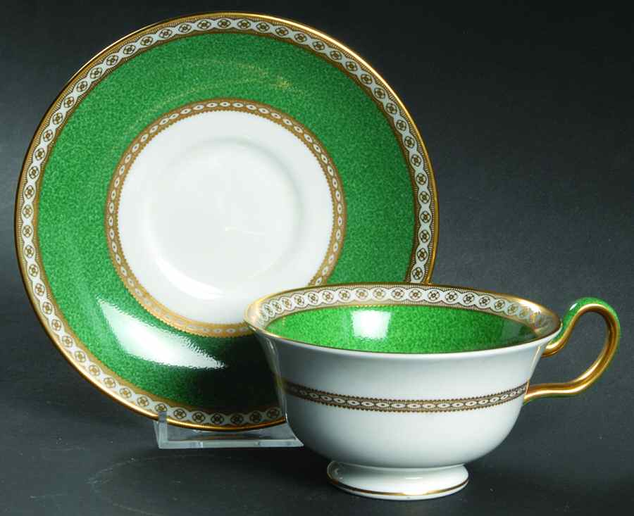 Ulander Powder Green Peony Shape Footed Cup & Saucer Set by Wedgwood-1