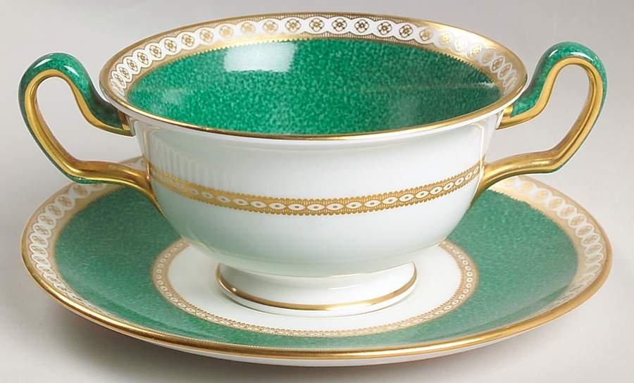 Ulander Powder Green Footed Cream Soup Bowl & Saucer Set by Wedgwood-1
