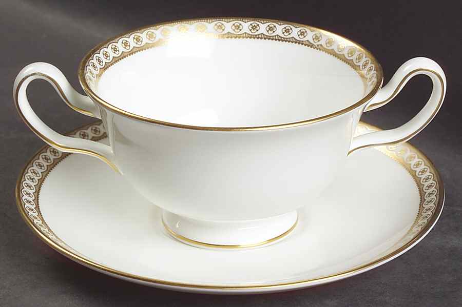 Ulander Gold Footed Cream Soup Bowl & Saucer Set by Wedgwood-1