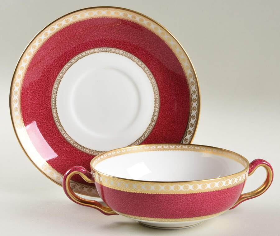 Ulander Powder Ruby Flat Cream Soup Bowl & Saucer Set by Wedgwood-1