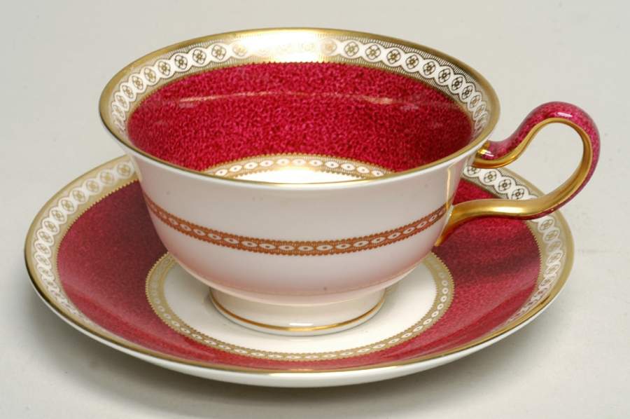 Ulander Powder Ruby Peony Shape Footed Cup & Saucer Set by Wedgwood-1