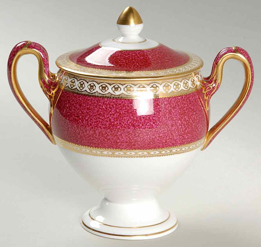Ulander Powder Ruby Globe Shape Sugar Bowl & Lid by Wedgwood-1