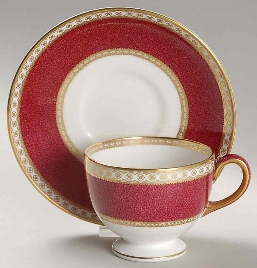 Ulander Powder Ruby Leigh Shape Footed Cup & Saucer Set by Wedgwood-1