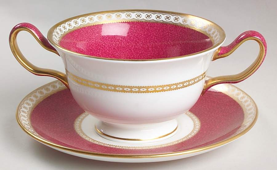 Ulander Powder Ruby Footed Cream Soup Bowl & Saucer Set by Wedgwood-1