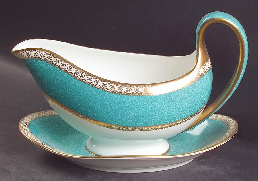 Ulander Powder Turquoise Gravy Boat with Attached Underplate by Wedgwood-1