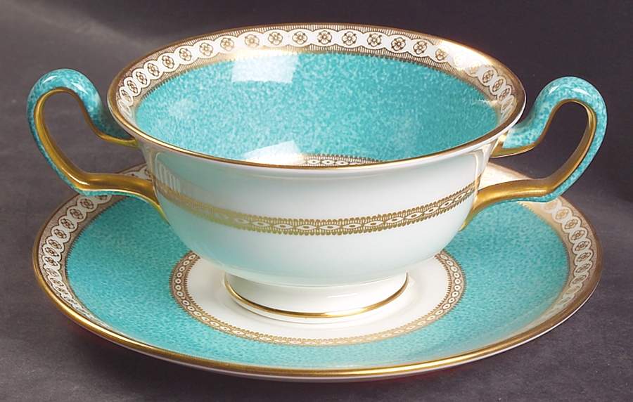 Ulander Powder Turquoise Footed Cream Soup Bowl & Saucer Set by Wedgwood-1