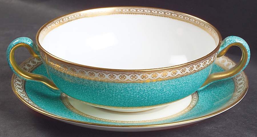Ulander Powder Turquoise Flat Cream Soup Bowl & Saucer Set by Wedgwood-1