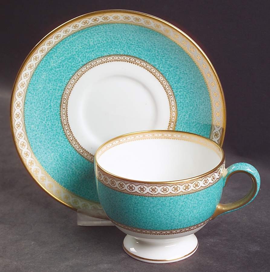 Ulander Powder Turquoise Leigh Shape Footed Cup & Saucer Set by Wedgwood-1