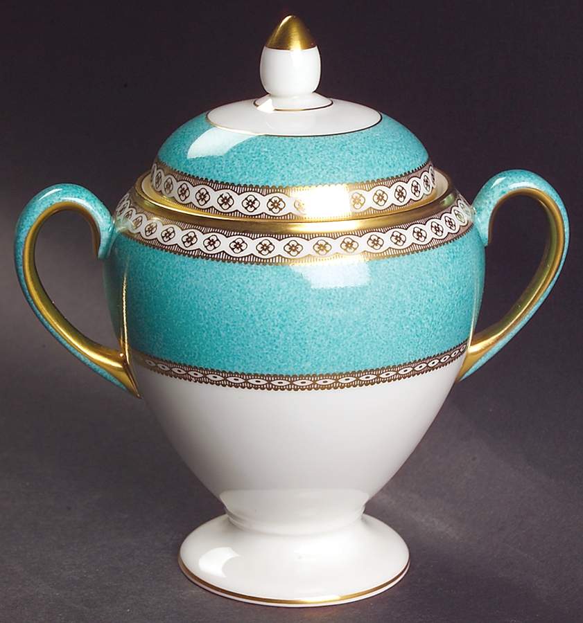 Ulander Powder Turquoise Globe Shape Sugar Bowl & Lid by Wedgwood-1