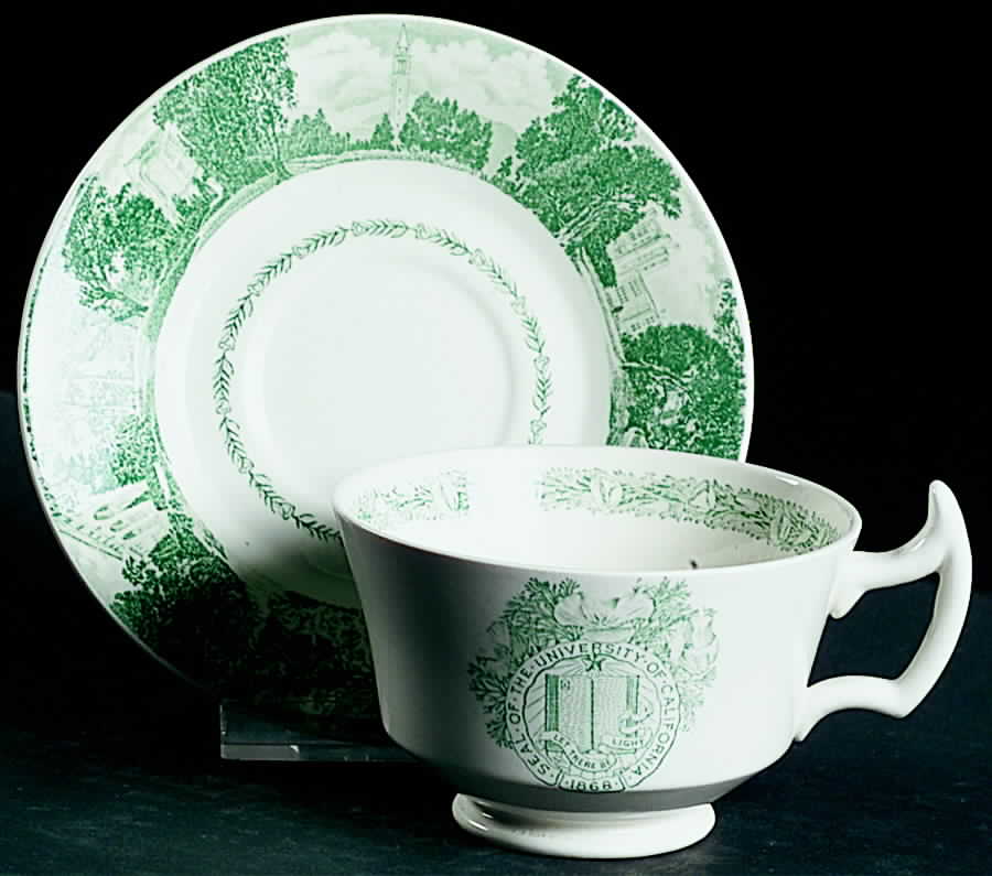 University of California Green Footed Cup & Saucer Set by Wedgwood-1