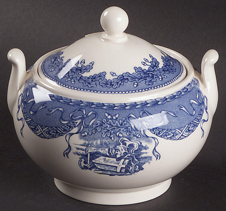 United States Military Academy Blue 146 Shape Sugar Bowl & Lid by Wedgwood-1