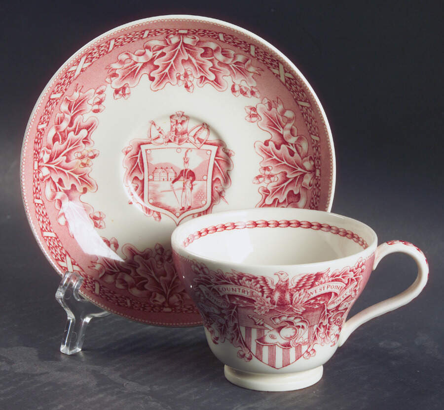 United States Military Academy Red Footed Cup & Saucer Set by Wedgwood-1