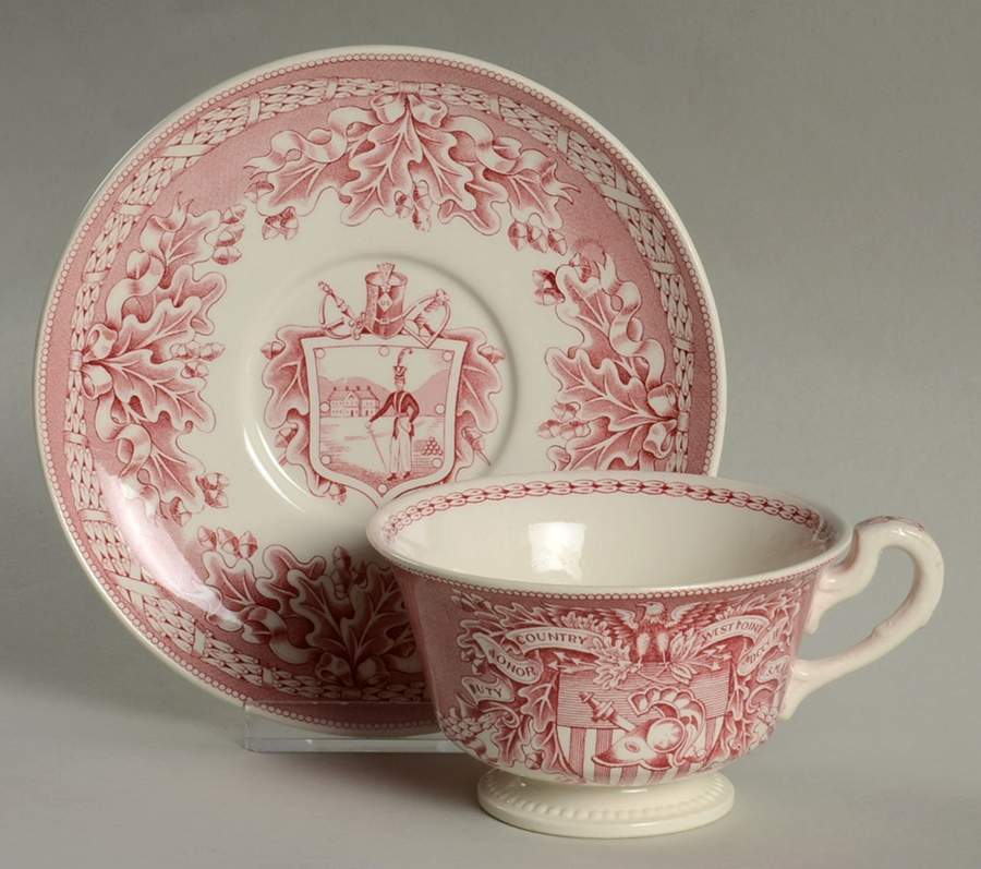 United States Military Academy Red Footed Cup & Saucer Set by Wedgwood-1