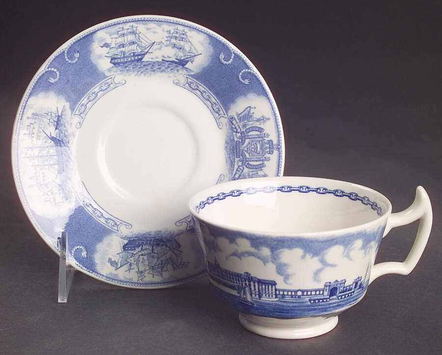 United States Naval Academy Blue (Scallop) Footed Cup & Saucer Set by Wedgwood-1