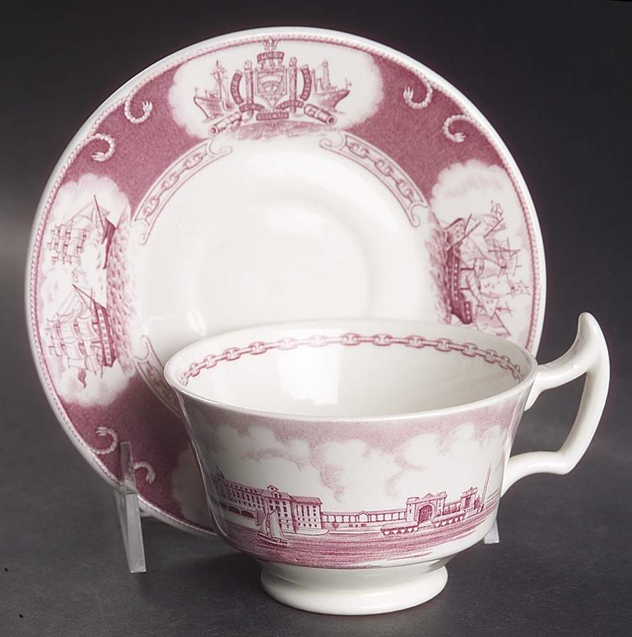 United States Naval Academy Mulberry Footed Cup & Saucer Set by Wedgwood-1