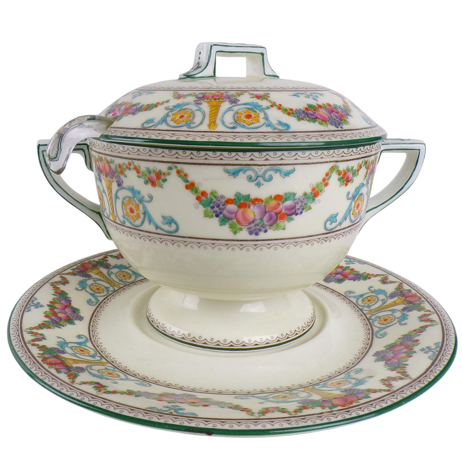 Ventnor (Ivory Background) Sauce Boat & Lid with Underplate by Wedgwood-1