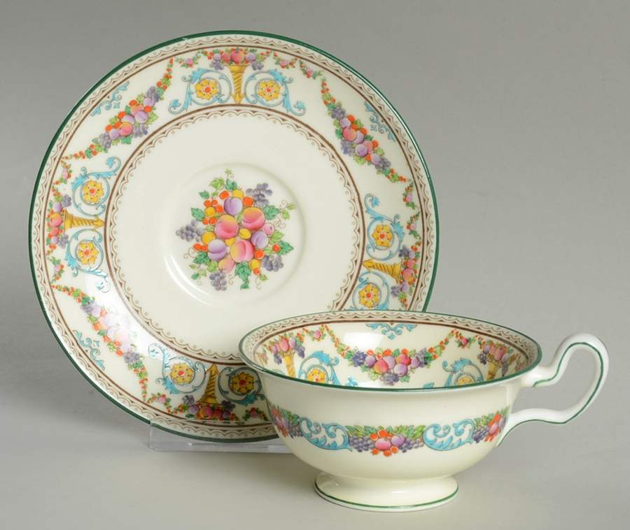 Ventnor (Ivory Background) Footed Cup & Saucer Set by Wedgwood-1
