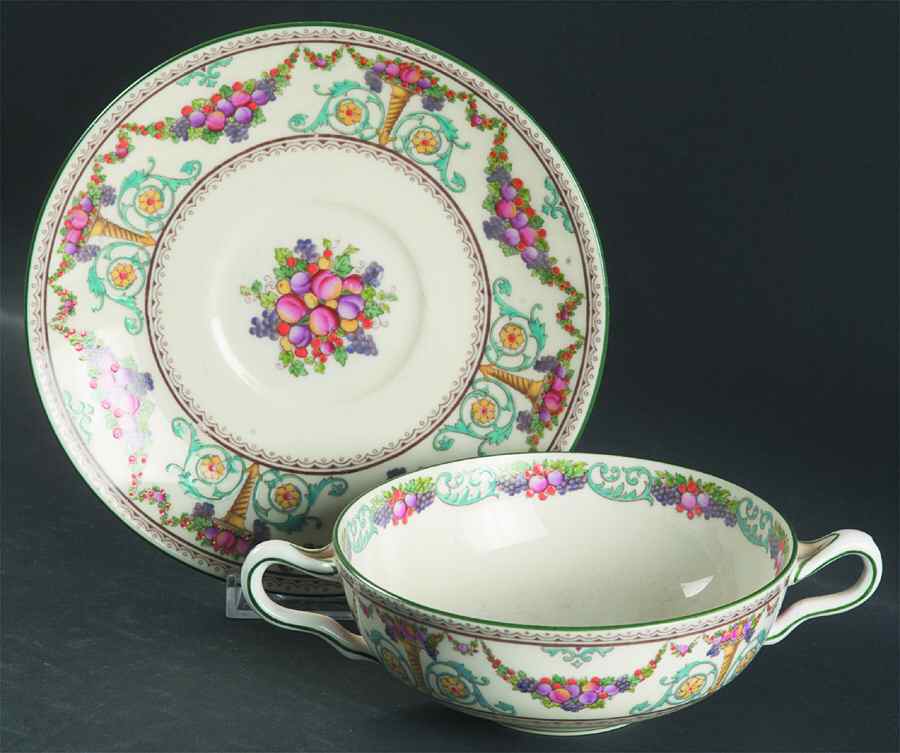Ventnor (Ivory Background) Flat Cream Soup Bowl & Saucer Set by Wedgwood-1