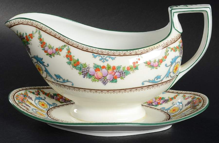 Ventnor (Ivory Background) Gravy Boat with Attached Underplate by Wedgwood-1